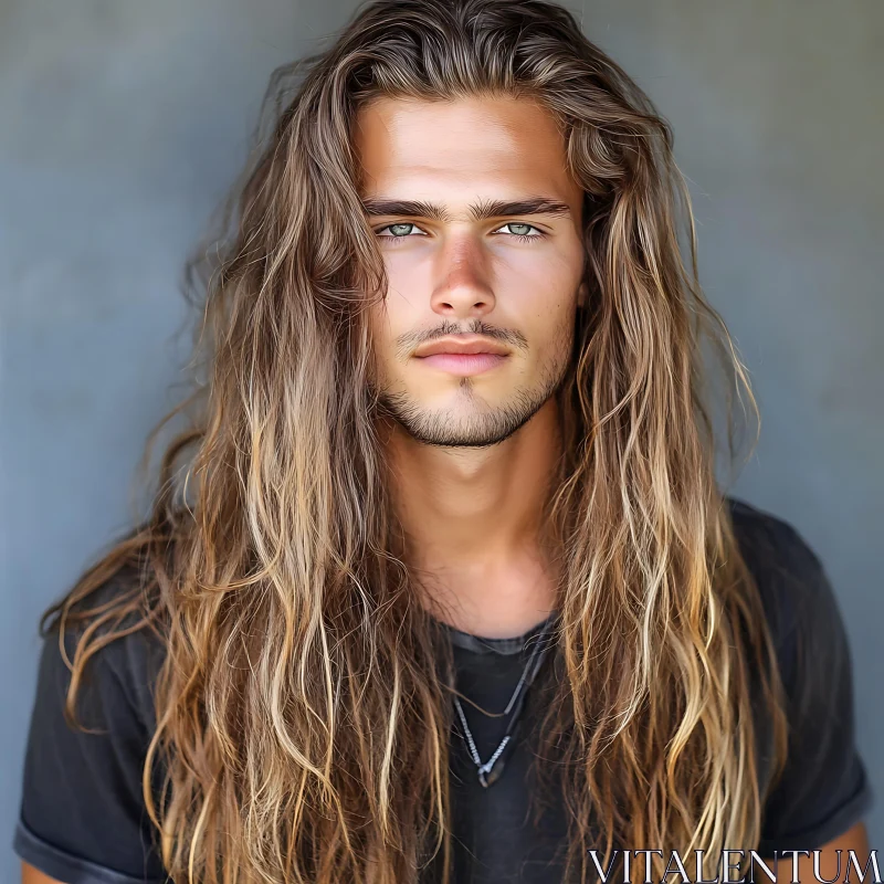 Stylish Male with Long Hair AI Image