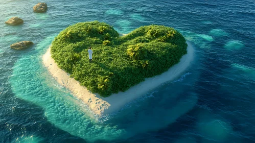 Serene Heart-Shaped Island in the Blue Ocean