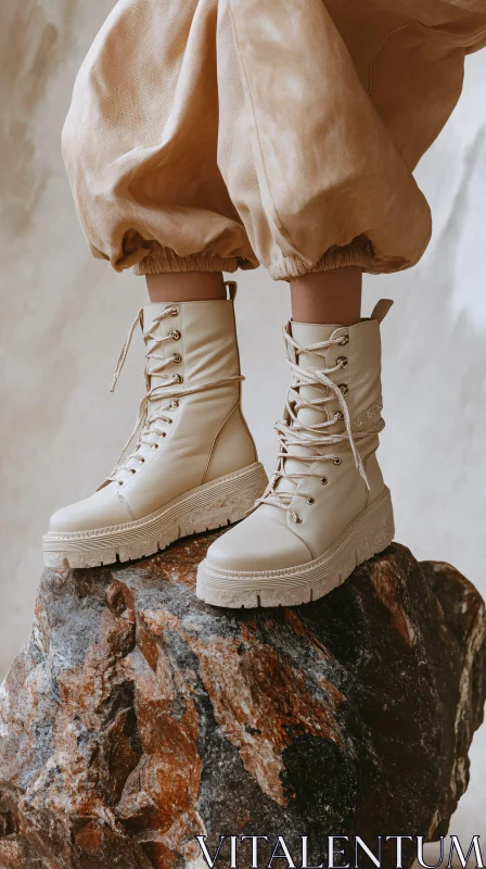 Stylish Beige Boots Display AI Image