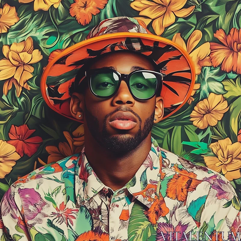 Vibrant Floral Portrait and Tropical Fashion AI Image