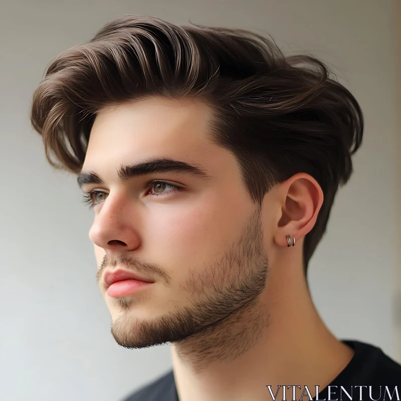 Young Man's Profile with Trendy Look AI Image