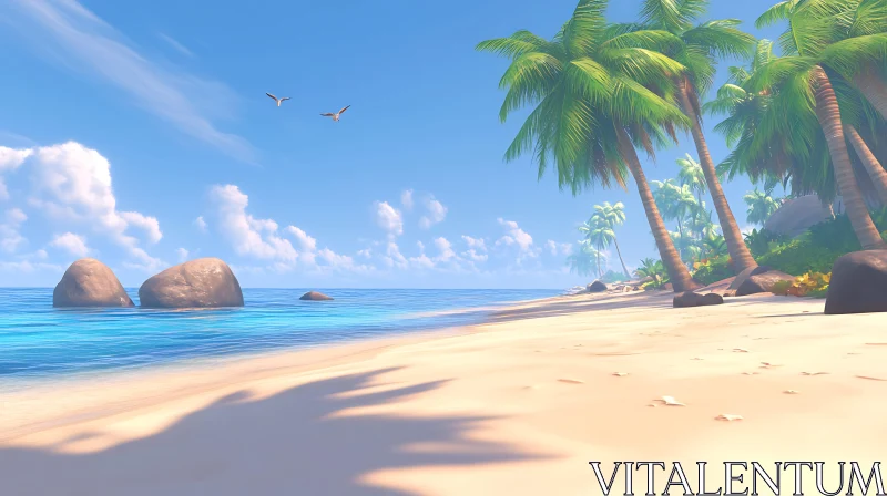 Serene Beach Paradise with Palms and Clear Water AI Image