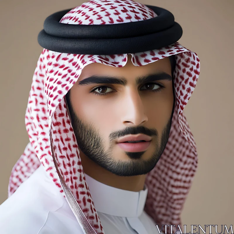 Man Wearing Red and White Keffiyeh AI Image