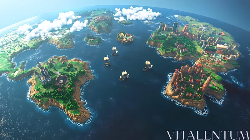 Floating Islands with Architectural Masterpieces AI Image