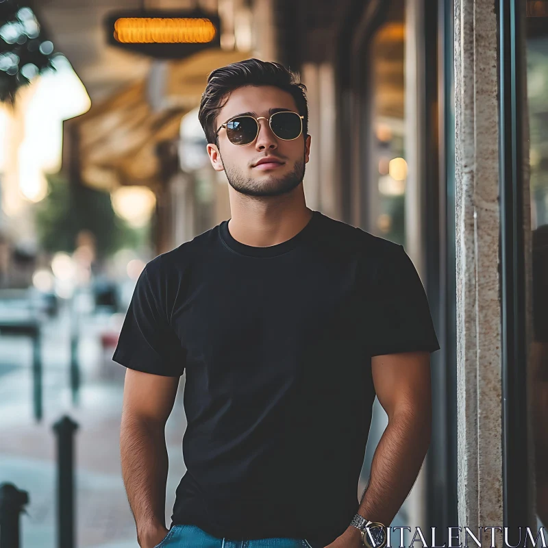 Urban Fashion Portrait of a Man in Sunglasses AI Image