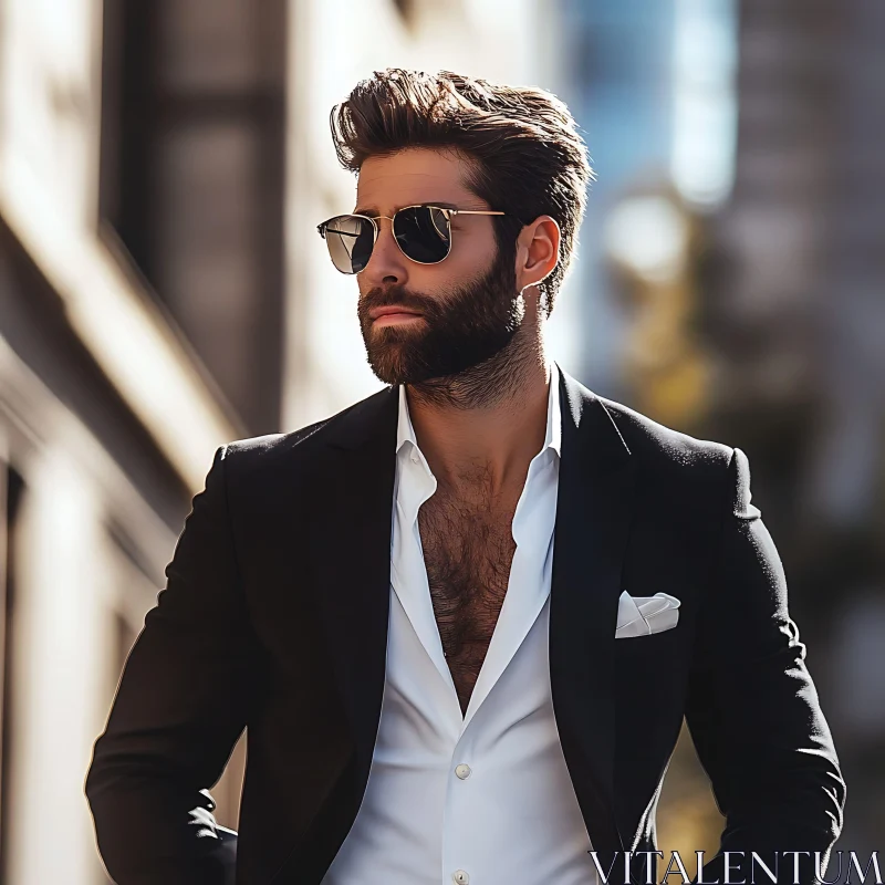 Modern Fashionable Man in Black Blazer AI Image