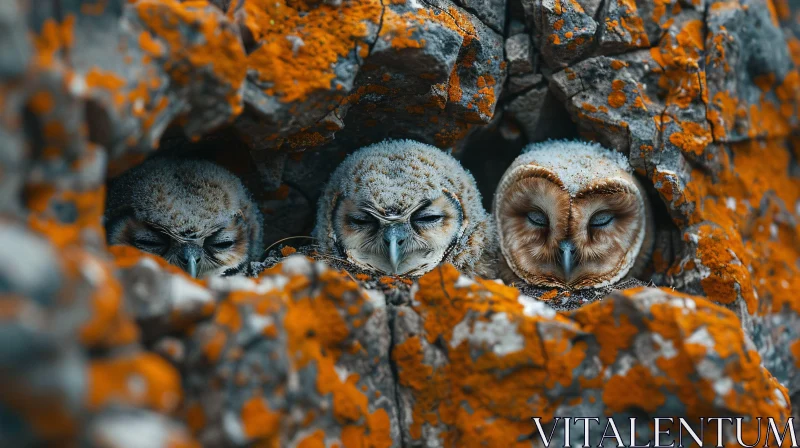 Tranquil Owlets in Natural Habitat AI Image