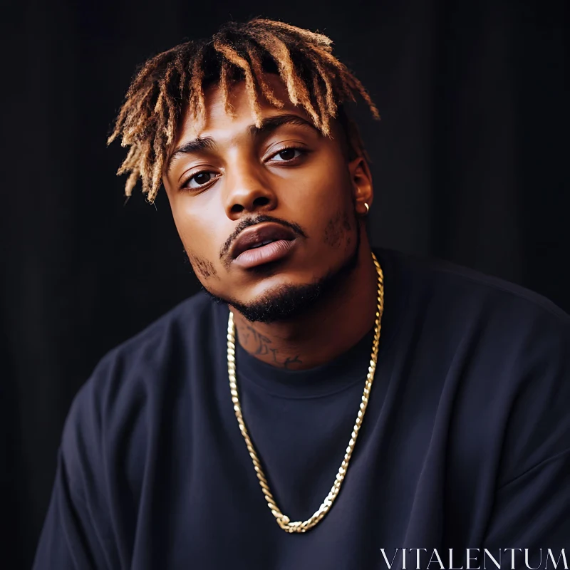 Contemplative Young Man with Dreadlocks AI Image