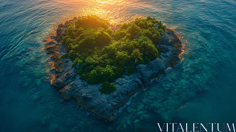 Romantic Island Illuminated by Sunset AI Image