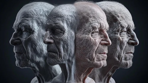 Detailed Portraits of Elderly Men in Profile