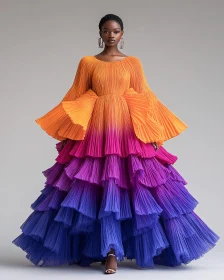 Vibrant Tiered Pleated Fashion Gown