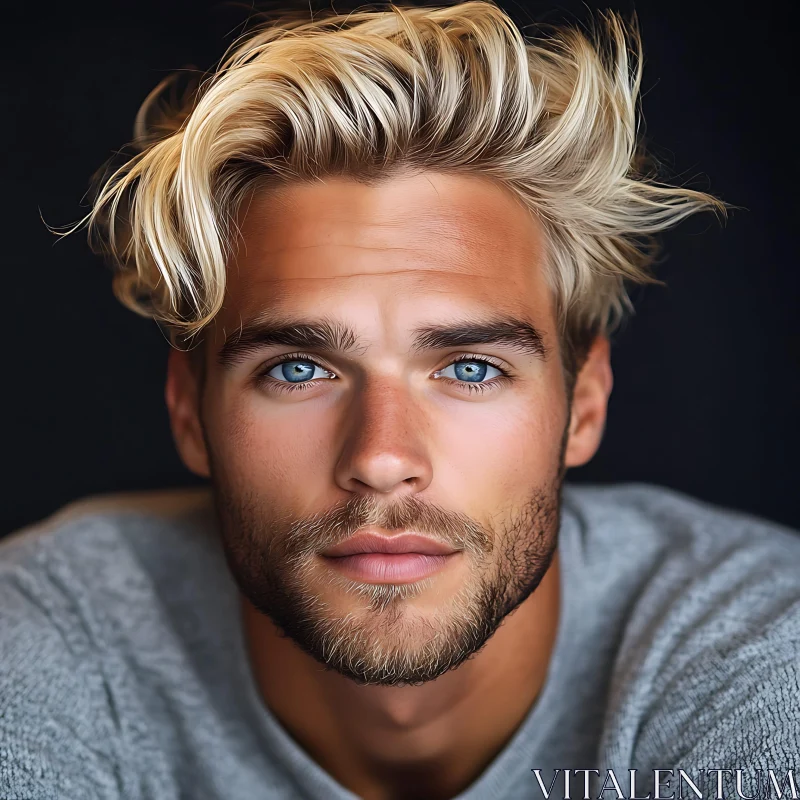 Blue-Eyed Blond Man Portrait AI Image