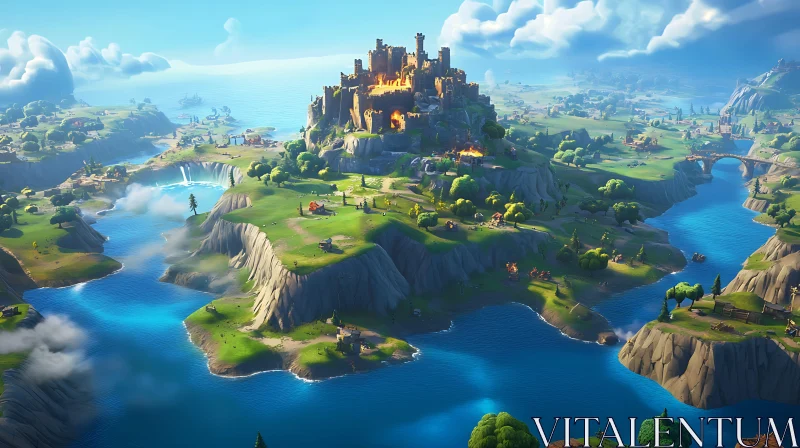 Medieval Castle Ruins on Lush Islands AI Image