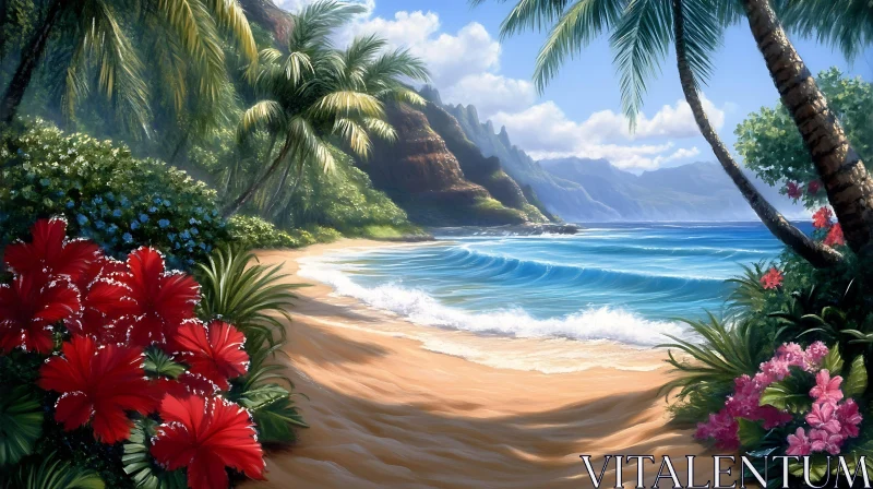 Tropical Paradise Beach Scene AI Image