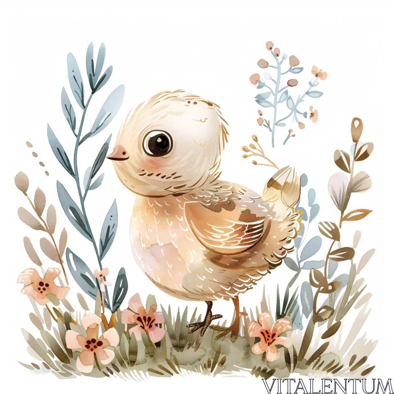 AI ART Delicate Chick with Pastel Flowers