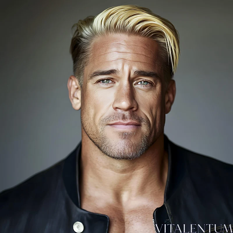 Confident Blond Man in Leather Jacket Portrait