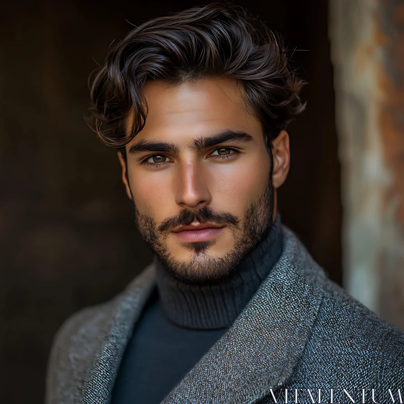 Sophisticated Man in Grey Coat Portrait