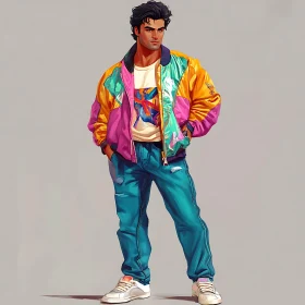 1980s Fashion Style: Multicolored Bomber Jacket Outfit
