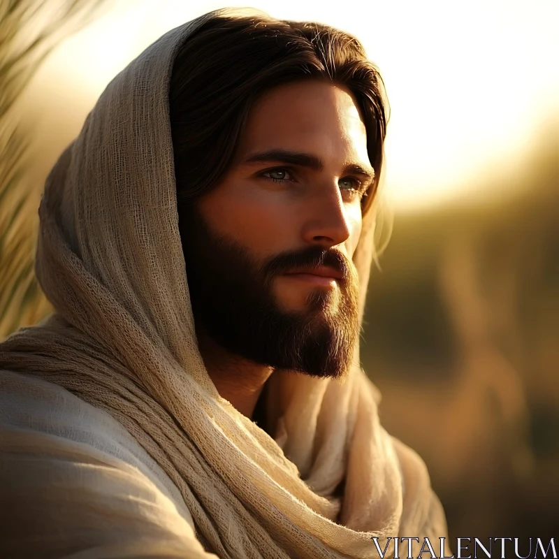 Contemplative Bearded Man in Traditional Attire