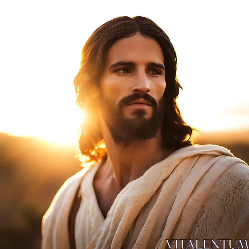 Man with Long Hair and Beard in Sunset Light