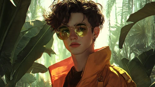 Stylish Portrait of a Young Man in Jungle Setting