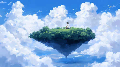 Floating Green Island in the Clouds