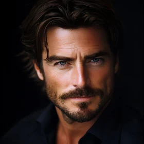 Intense Gaze of Bearded Man in Portrait