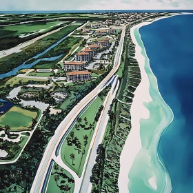 Panoramic View of Coastal Resorts and Sandy Beaches
