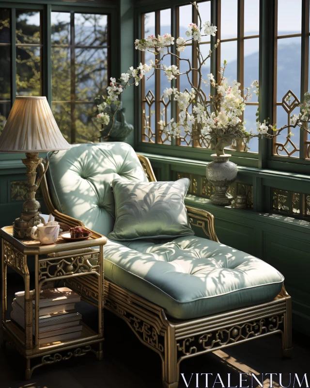 AI ART Serene Reading Nook in Luxurious Sunroom