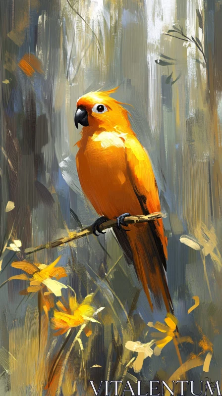Vivid Parrot and Painted Foliage