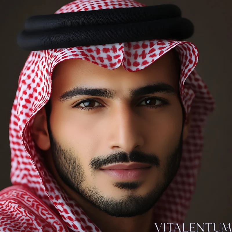 Close-Up of Man with Beard in Cultural Attire AI Image