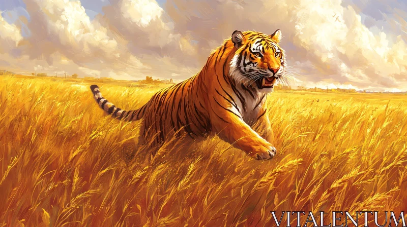 AI ART Tiger in Sunlit Field