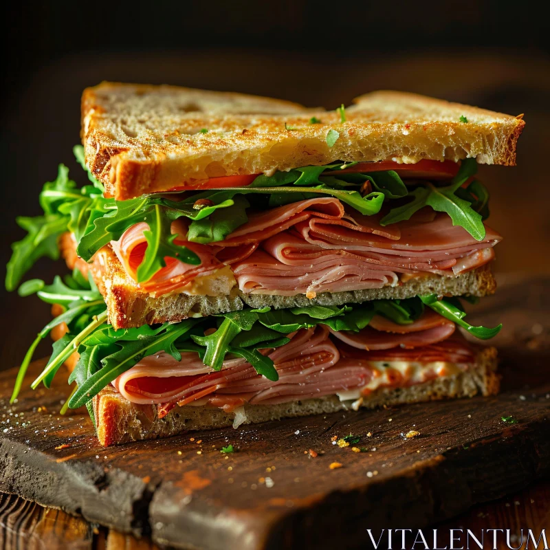 Gourmet Ham and Arugula Sandwich AI Image