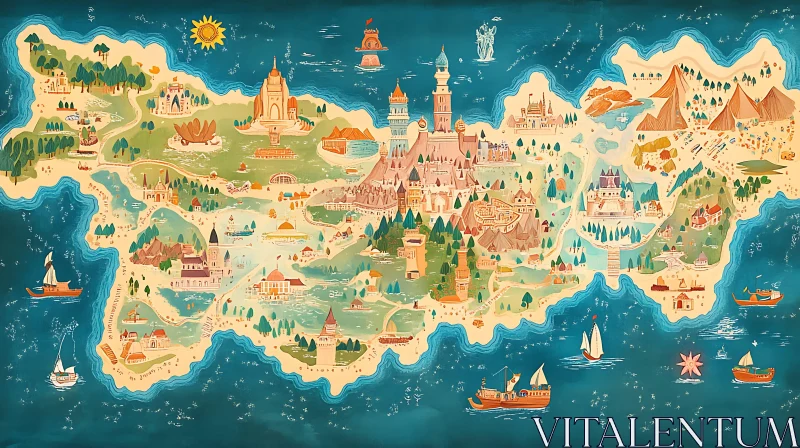 Illustrated Map of Fantasy Island AI Image