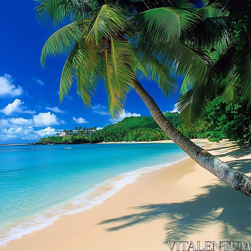 Paradise Beach with Lush Palm Tree AI Image