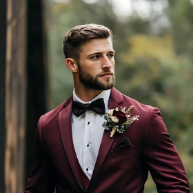 Distinguished Gentleman in Burgundy Suit