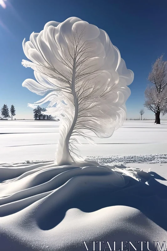 Artistic Frozen Tree in Snowy Landscape AI Image