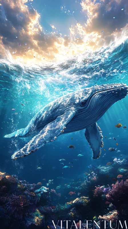 AI ART Graceful Whale Among Coral Reefs