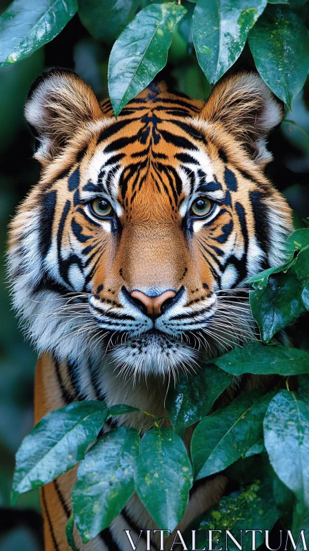 AI ART Tiger's Intense Gaze Amidst Jungle Foliage