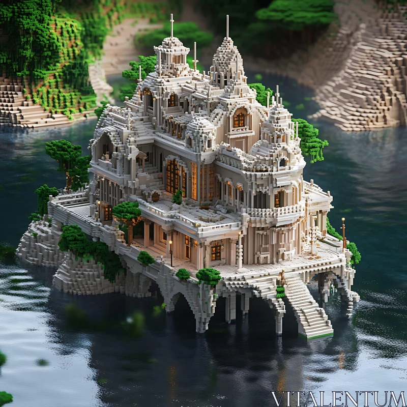 Pixel Art Fantasy Castle by the Water AI Image