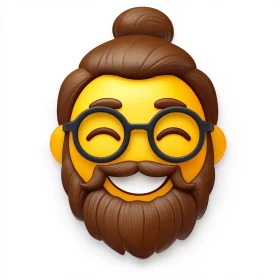 Smiling Emoji Face with Top Bun and Glasses