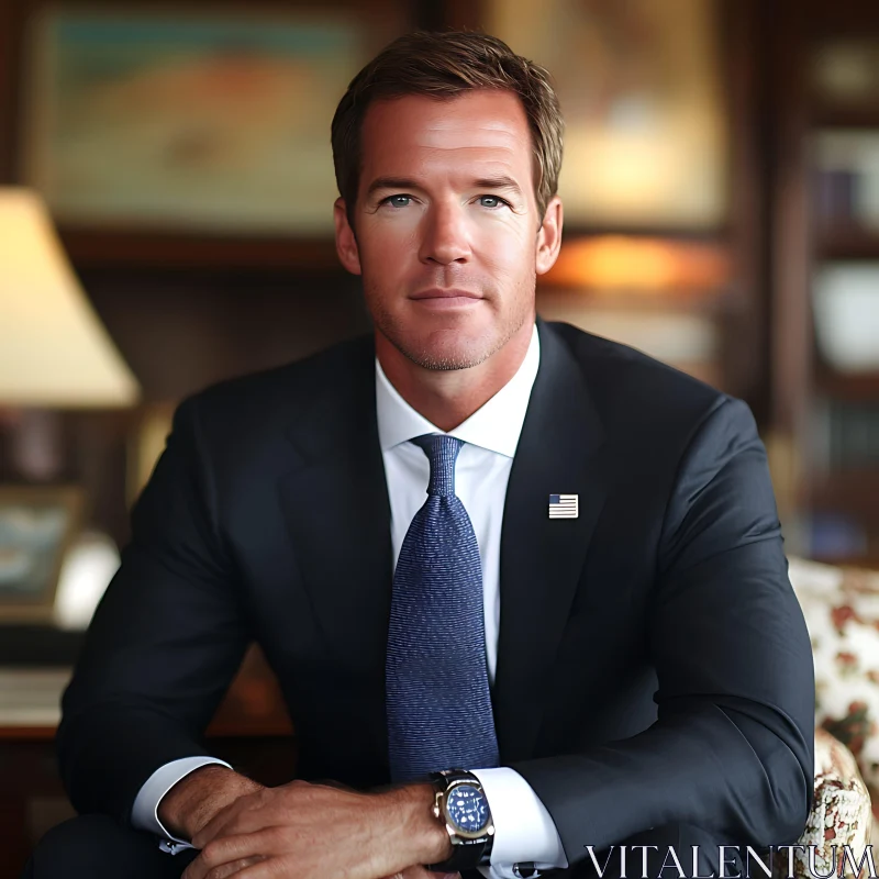 Businessman with Flag Lapel Pin in Office AI Image