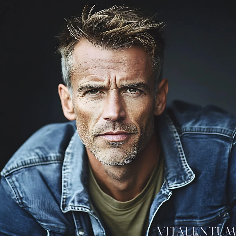 Close-Up Serious Man Portrait in Denim AI Image