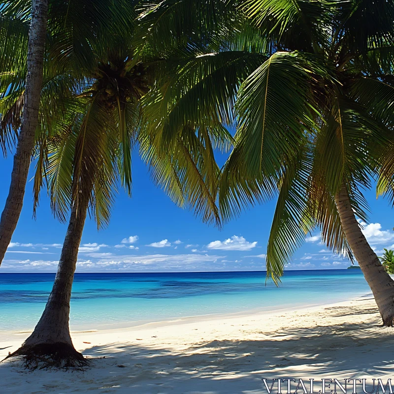 Tranquil Island Beach with Palm Trees AI Image