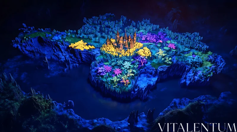 AI ART Fantasy Island Nighttime Illumination