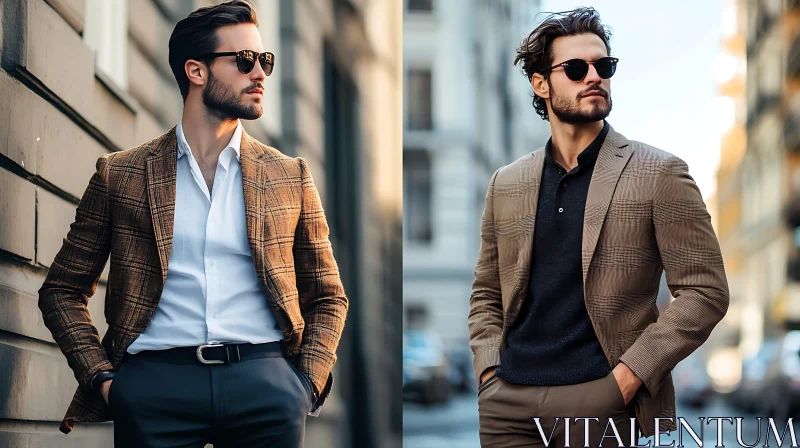 Modern Men’s Fashion: Trendsetting Blazers and Sunglasses AI Image