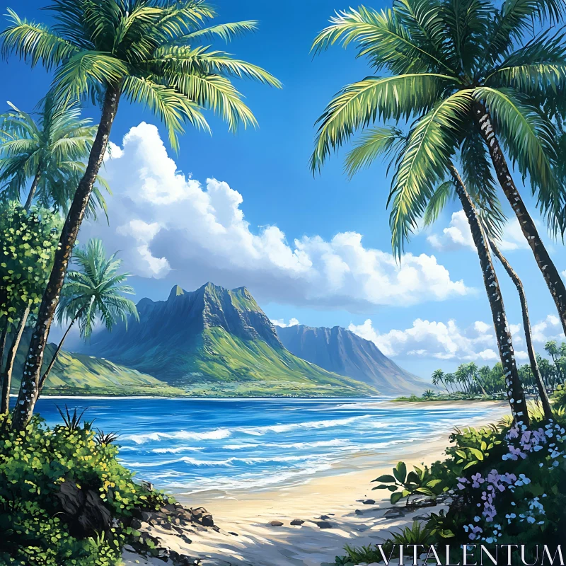 Idyllic Island Paradise with Pristine Beach AI Image