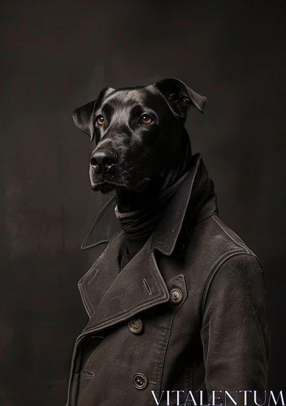 AI ART Elegantly Clad Black Dog Against Dark Backdrop