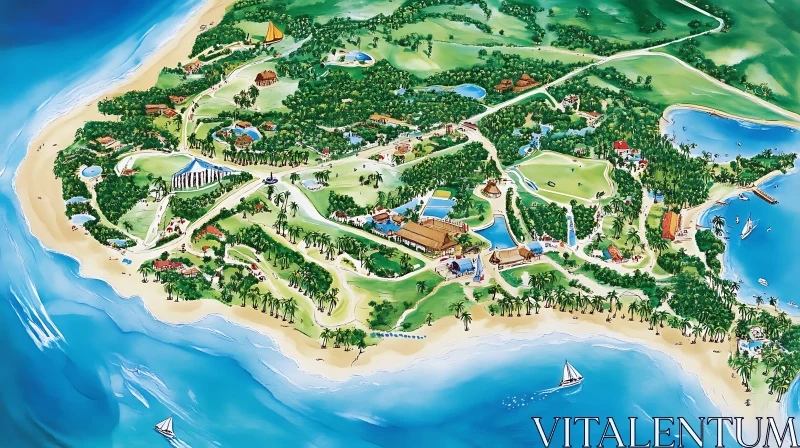 Aerial View of an Island Resort Map AI Image