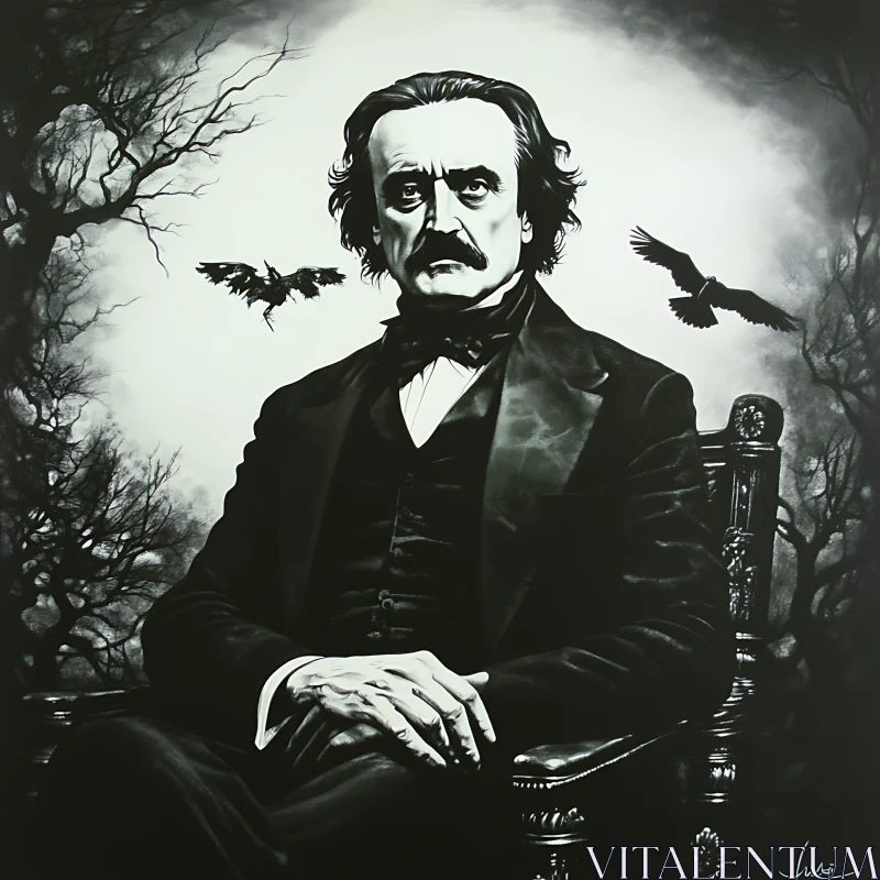 Gothic Victorian Portrait with Birds AI Image